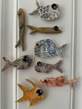 Set of 8 Handmade Ceramic Fish Magnets - Assorted (Set)